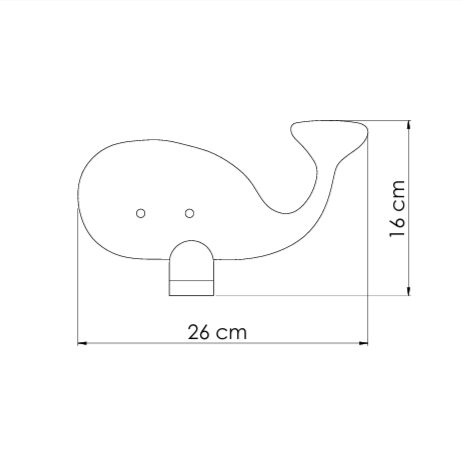 Laser-cut metal wall hanger in the shape of an whale, suitable for children’s room decoration