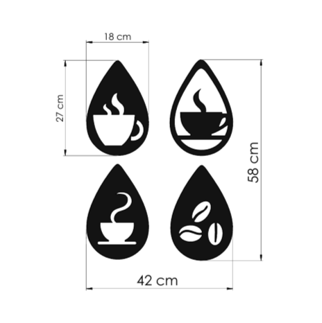 Oval-Shaped Metal Wall Panels with a design reminiscent of a Coffee Corner, 4 laser-cut pieces