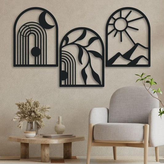 Modern Metal Wall Art Panels, 3-Piece Laser Cut