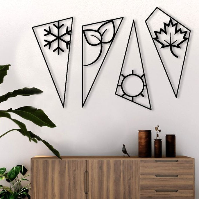 Triangle Shape Metal Wall Art Panels, 4-Piece Laser Cut