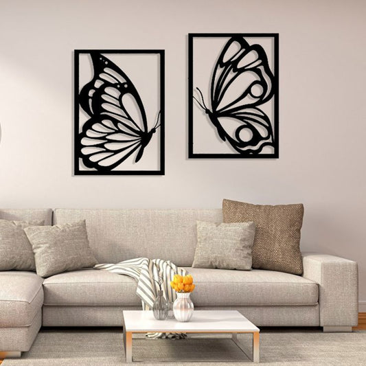 Butterfly Shape Metal Wall Art Panels, 2-Piece Laser Cut