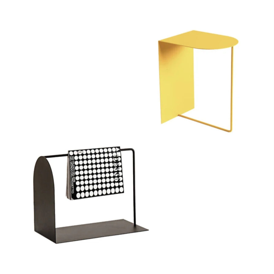 Modern Metal Side Table with Magazine Holder