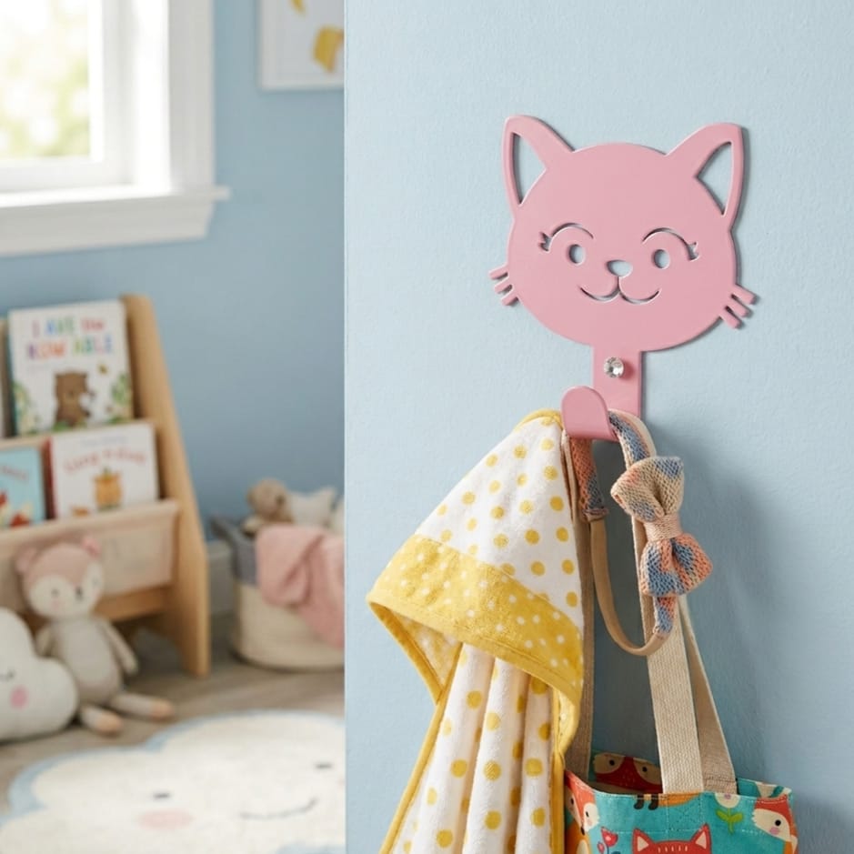 Laser-cut metal wall hanger in a Cat shape, perfect for children’s room decoration