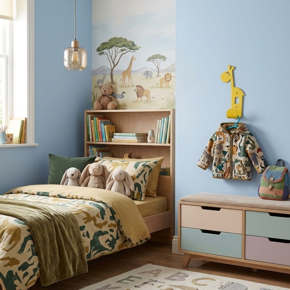 Laser-cut metal wall hanger in a giraffe shape, perfect for children’s room decoration