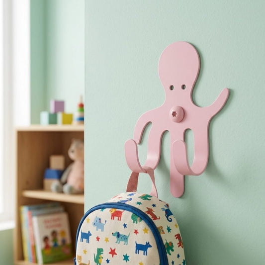 Laser-cut metal wall hanger in the shape of an octopus, suitable for children’s room decoration