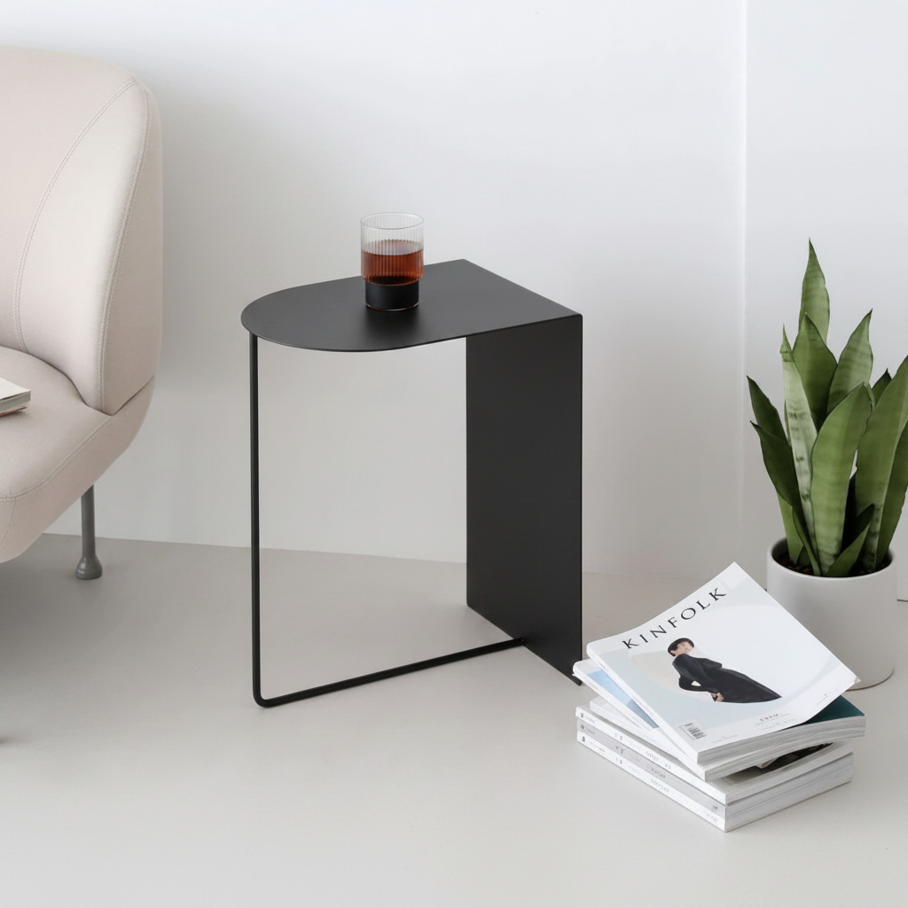 Modern Metal Side Table with Magazine Holder