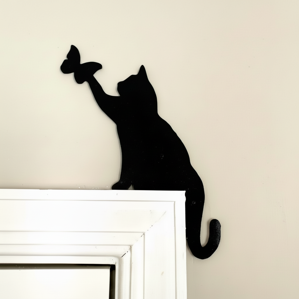 Cat Sitting Door Topper, Black Cat Lovers Gift, Window Sill Decoration, Over The Door Home Decor, Metal Laser cut