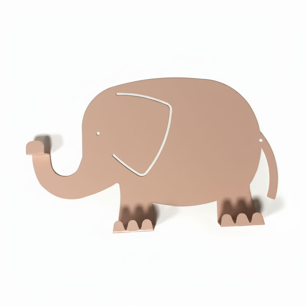 Laser-cut metal wall hanger in a elephant shape, perfect for children’s room decoration