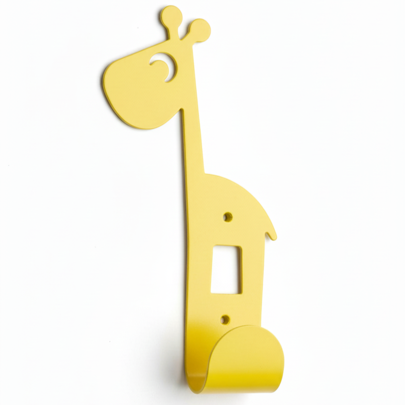 Laser-cut metal wall hanger in a giraffe shape, perfect for children’s room decoration