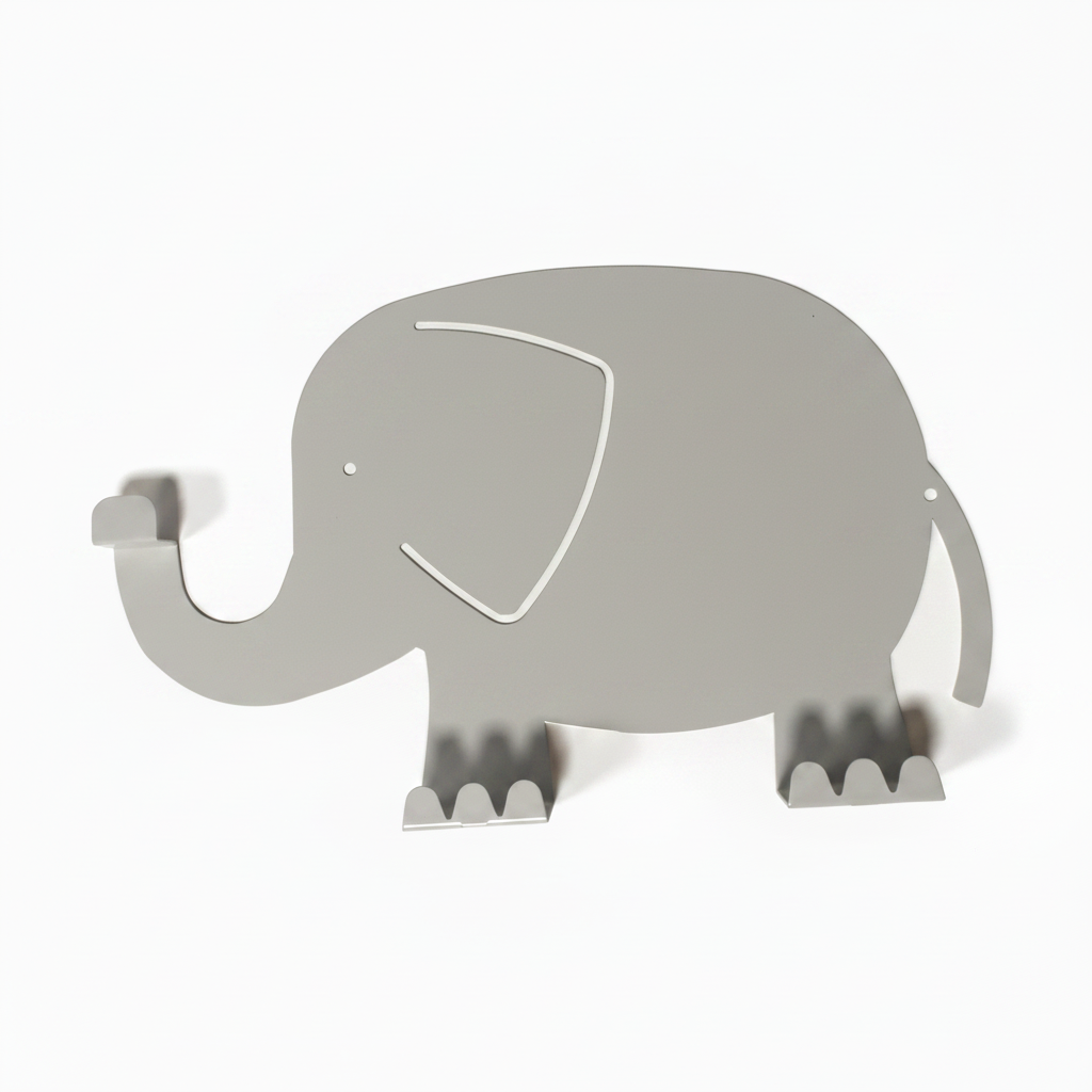 Laser-cut metal wall hanger in a elephant shape, perfect for children’s room decoration