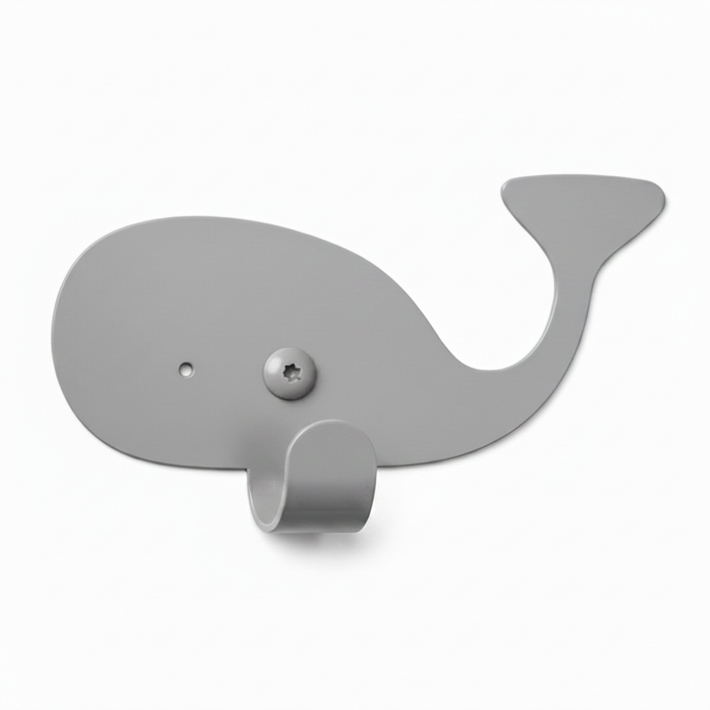 Laser-cut metal wall hanger in the shape of an whale, suitable for children’s room decoration